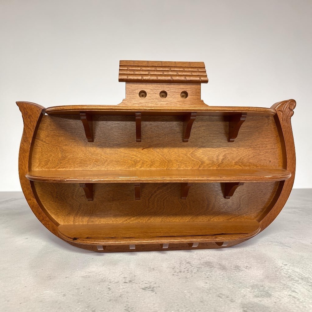 Vintage Noahs Ark Wooden Wall Shelf 3 Tier Boat Display Nursery Decor Brown